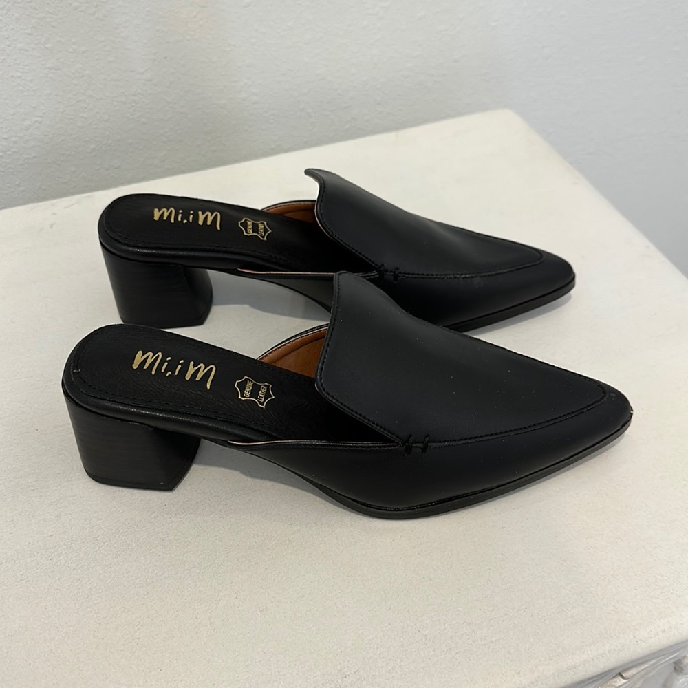 Brand new black faux leather heeled mules